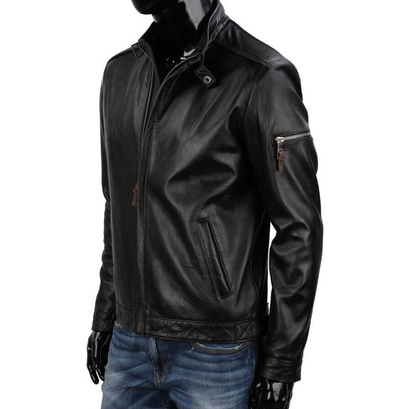 CARLO MONTI RAFI450 - czarna kurtka skórzana o prostym kroju i dodatkach DORJAN