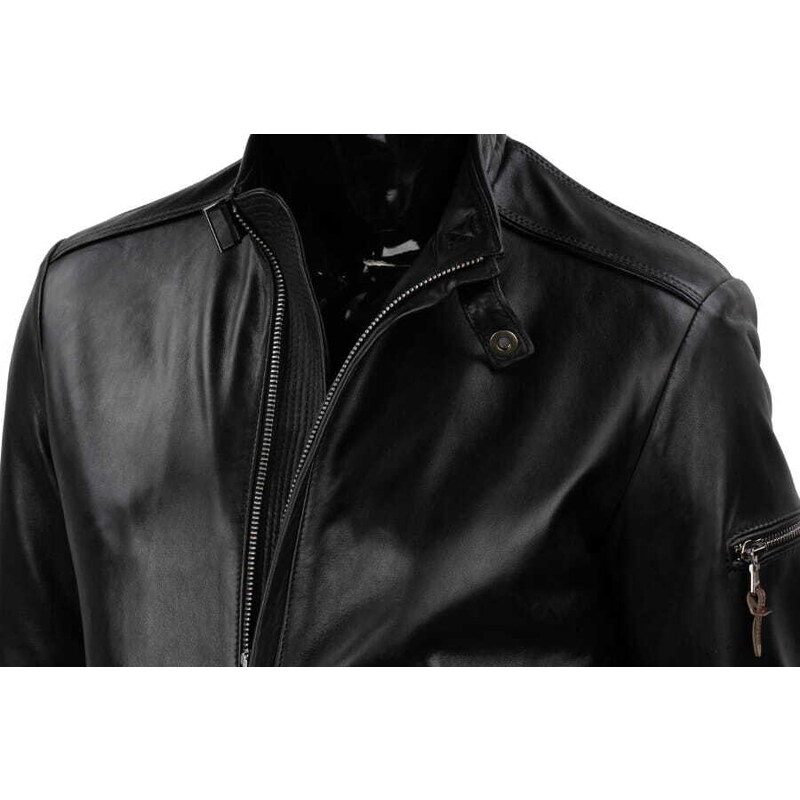 CARLO MONTI RAFI450 - czarna kurtka skórzana o prostym kroju i dodatkach DORJAN