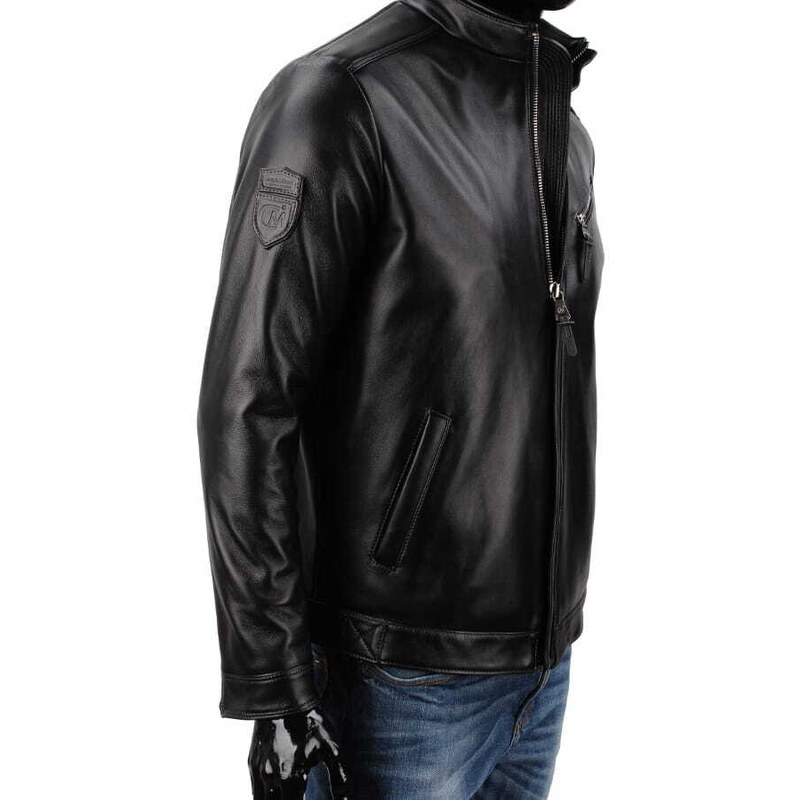 CARLO MONTI REX950 - czarna skórzana rockowa kurtka męska typu biker DORJAN