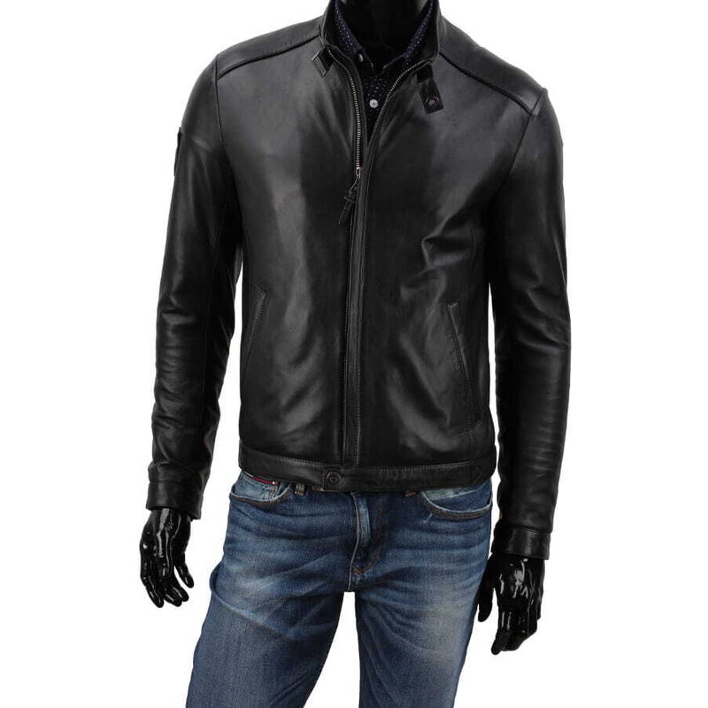 CARLO MONTI RAM450_1 - Czarna kurtka skórzana męska w rockowym stylu DORJAN