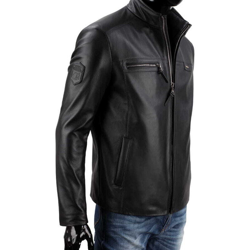 KUB451 - uniwersalna kurtka męska przejściowa z czarnej skóry DORJAN
