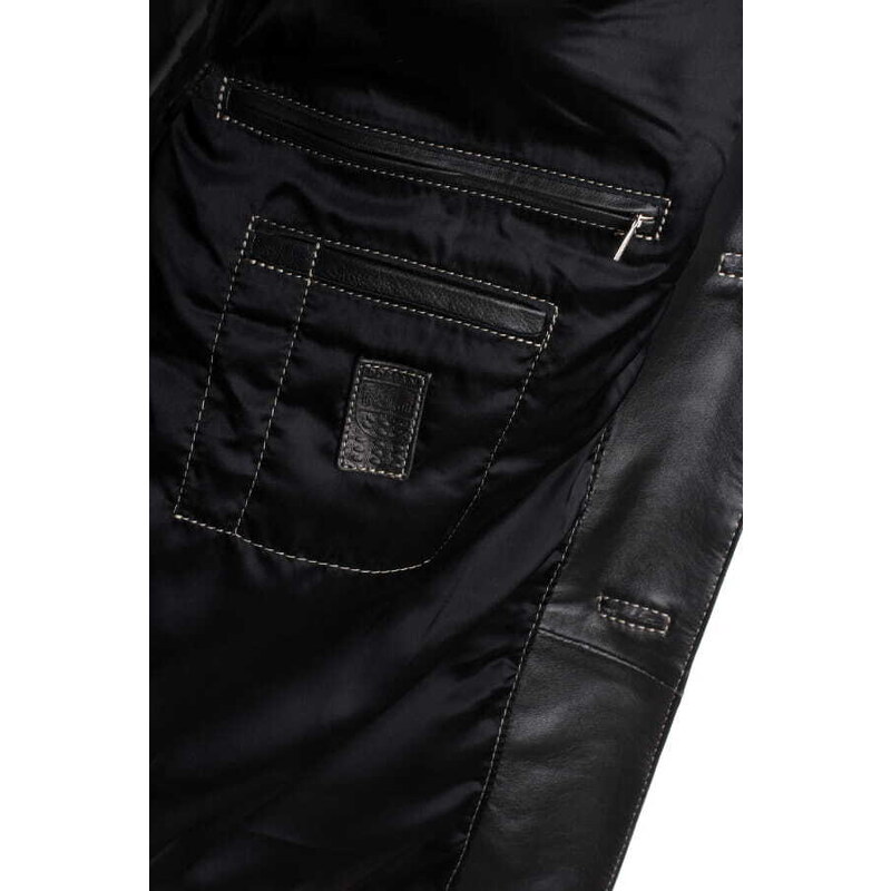 EML450 - Czarny skórzany płaszcz męski zapinany na guziki DORJAN