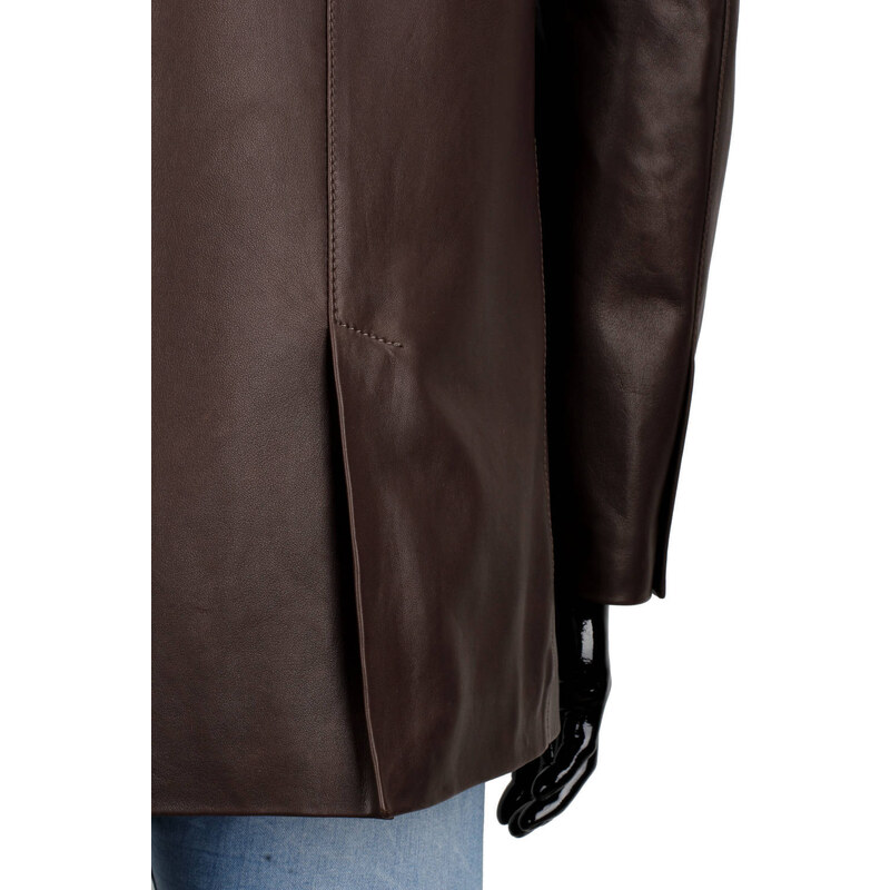 JSZ122 - Elegancka brązowa kurtka skórzana męska DORJAN