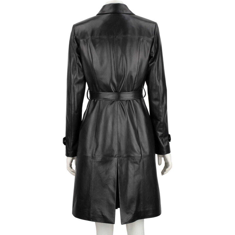 ROMA450 - czarny płaszcz skórzany damski zapinany na napy DORJAN