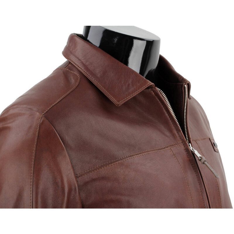 PAO122 - Klasyczna brązowa kurtka skórzana męska vintage DORJAN