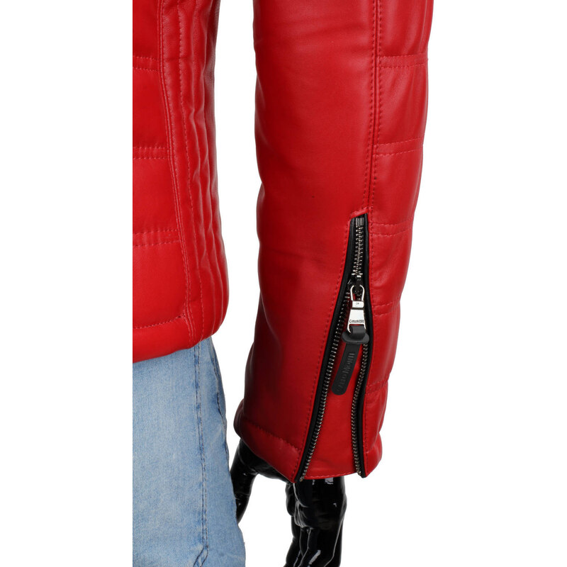 CARLO MONTI LUI462 - Czerwona kurtka skórzana męska pikowana lekko ocieplonaDORJAN