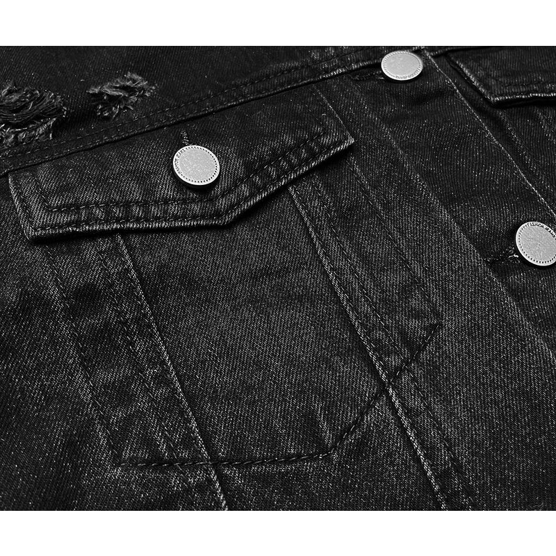 P.O.P. SEVEN jeansowa damska kurtka z przetarciami czarna (POP5910-K)