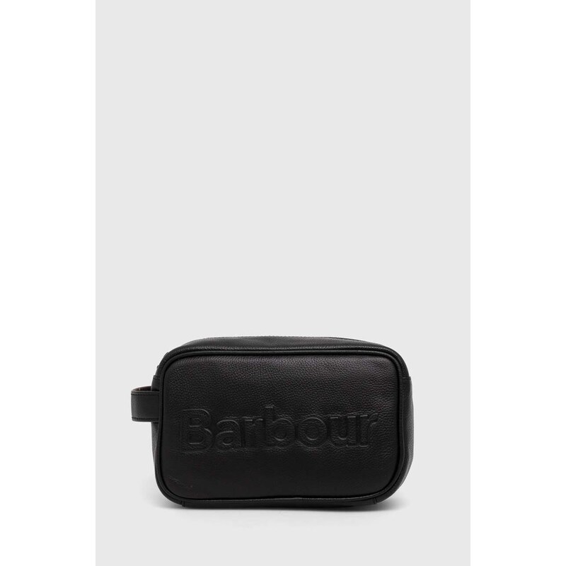 Barbour kosmetyczka skórzana Logo Leather Washbag kolor czarny MAC0451
