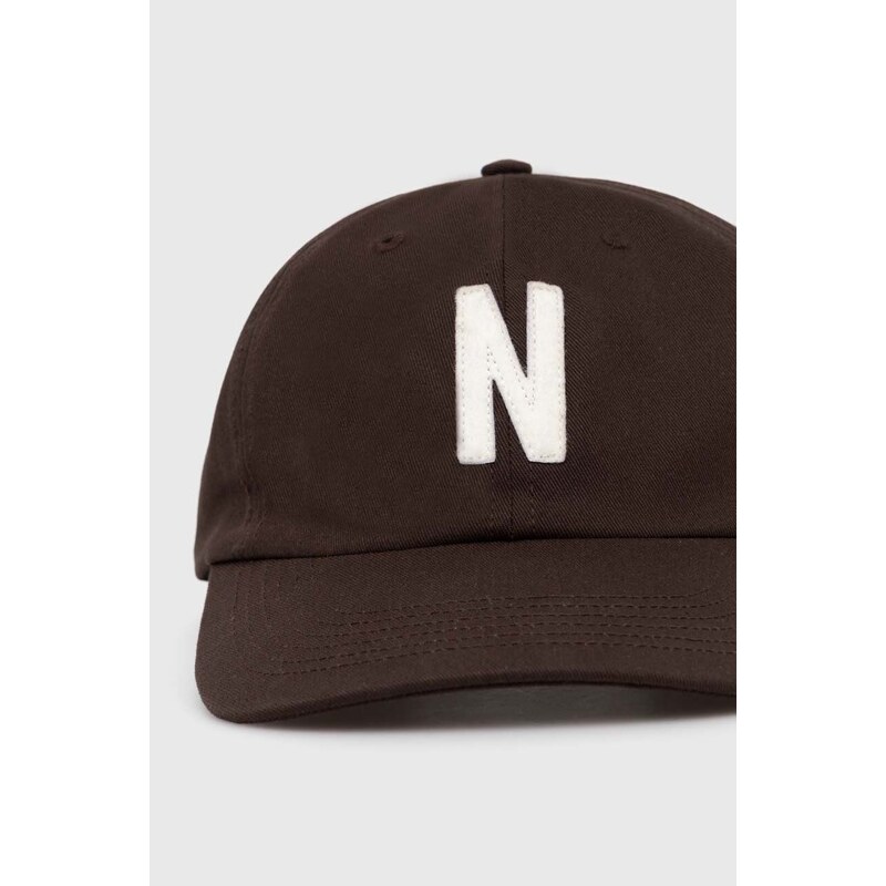 Norse Projects czapka z daszkiem bawełniana Felt N Twill Sports Cap kolor brązowy z aplikacją N80.0128.2022