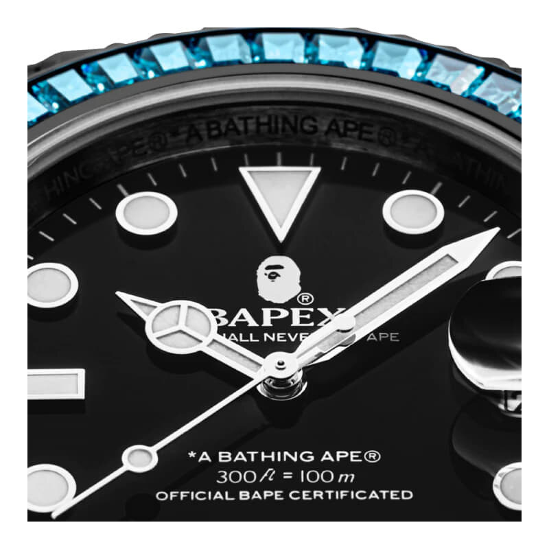 Męskie zegarki A BATHING APE Type 1 Bapex Crystal Stone Watches Green