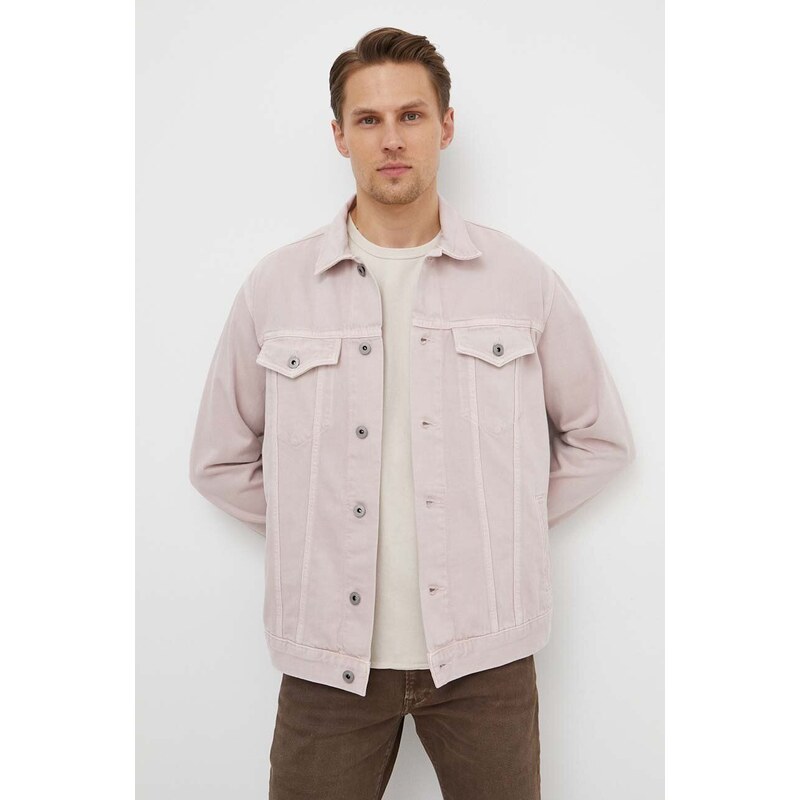 Pepe Jeans kurtka jeansowa męska kolor różowy przejściowa