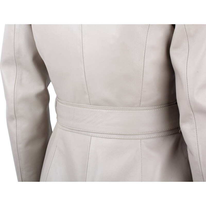 ROZ076 - klasyczny płaszcz skórzany damski w kolorze ecru DORJAN