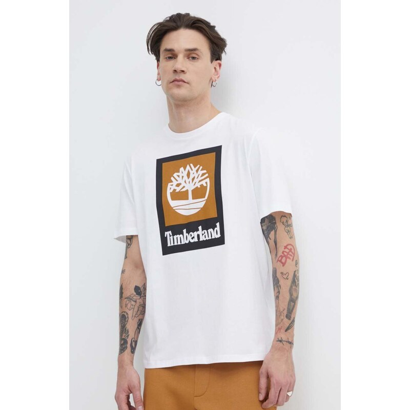 Timberland t-shirt bawełniany męski kolor biały z nadrukiem TB0A5QS21001