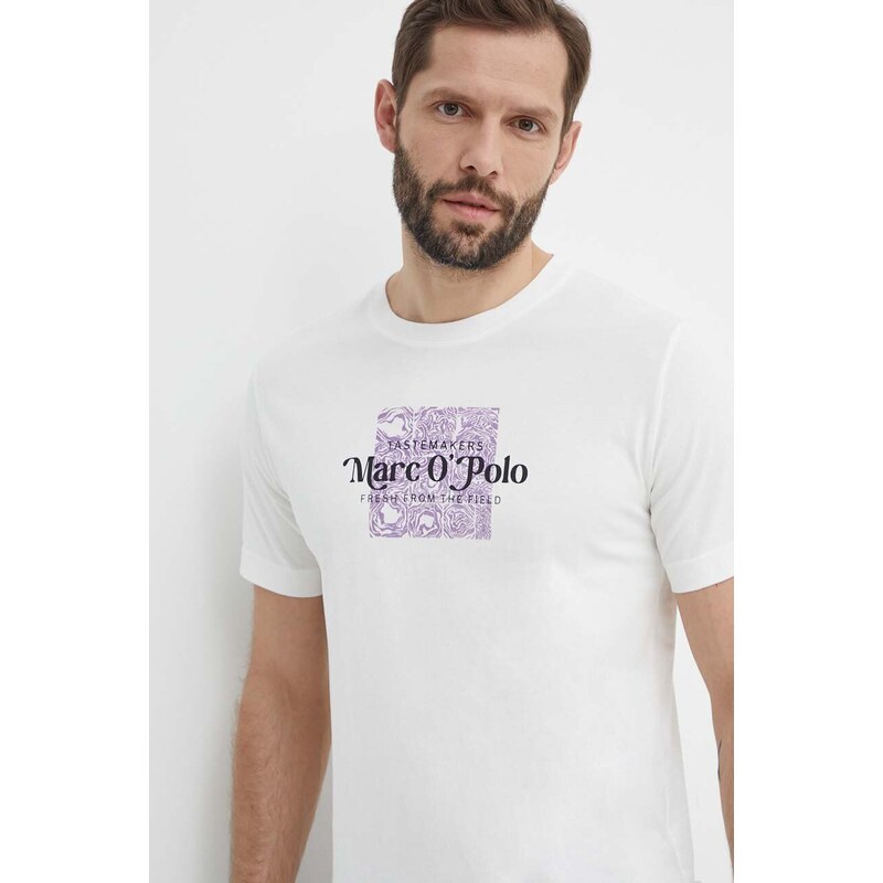 Marc O'Polo t-shirt bawełniany męski kolor biały z nadrukiem 423201251076