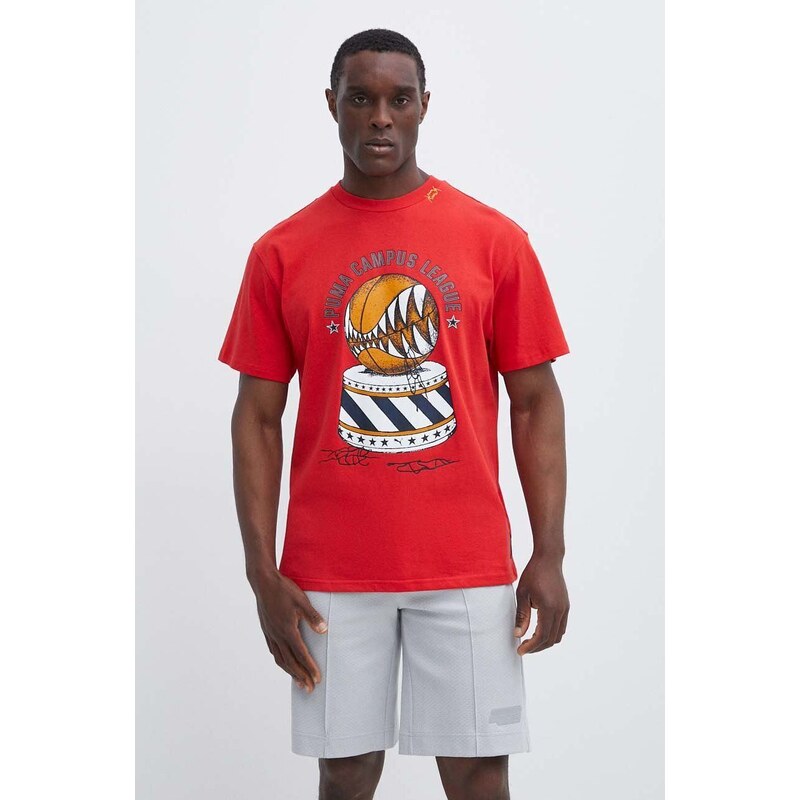 Puma t-shirt bawełniany męski kolor czerwony z nadrukiem 624740