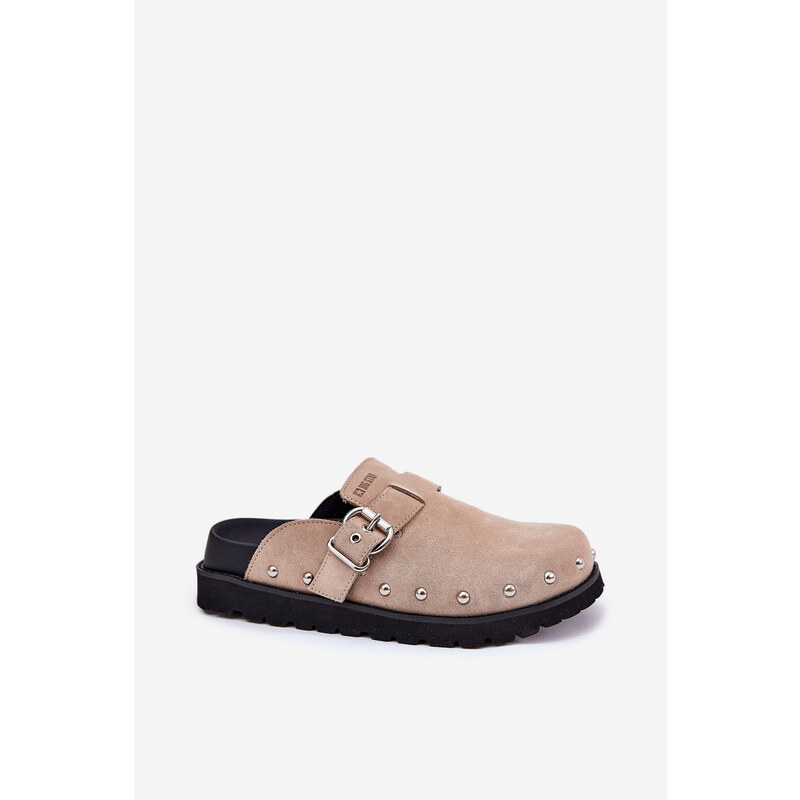 Big Star Shoes Zamszowe Klapki Chodaki Damskie Na Platformie Big Star RR274A376 Beżowe