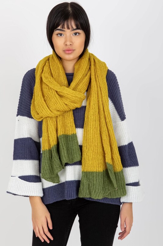 ModaMia Żółto-zielony dwukolorowy szal damski z dzianiny