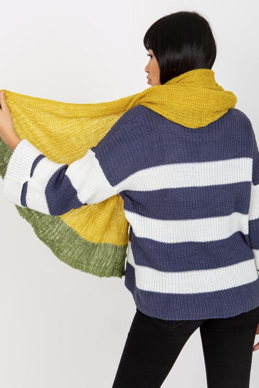 ModaMia Żółto-zielony dwukolorowy szal damski z dzianiny