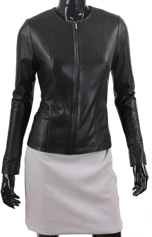 CHA450 - czarna kurtka skórzana damska w stylu kurtki chanelki DORJAN