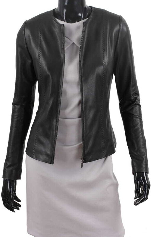 CHA450 - czarna kurtka skórzana damska w stylu kurtki chanelki DORJAN