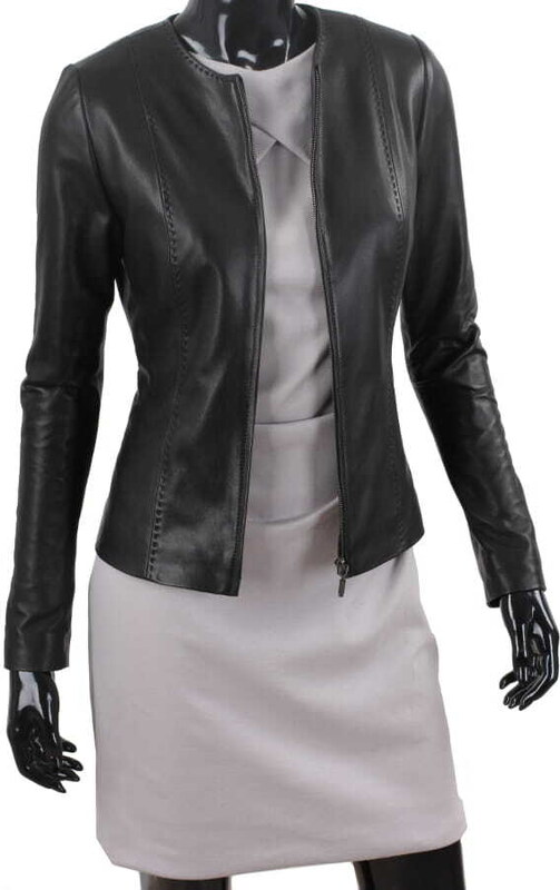 CHA450 - czarna kurtka skórzana damska w stylu kurtki chanelki DORJAN