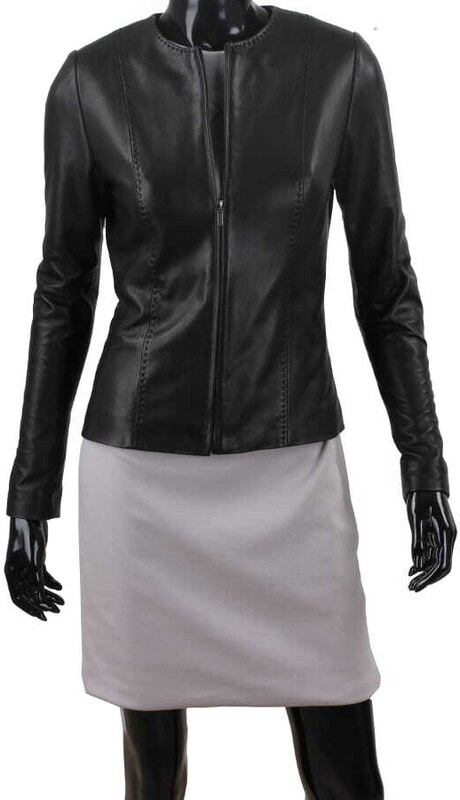 CHA450 - czarna kurtka skórzana damska w stylu kurtki chanelki DORJAN