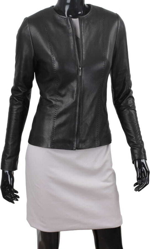 CHA450 - czarna kurtka skórzana damska w stylu kurtki chanelki DORJAN