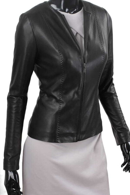 CHA450 - czarna kurtka skórzana damska w stylu kurtki chanelki DORJAN