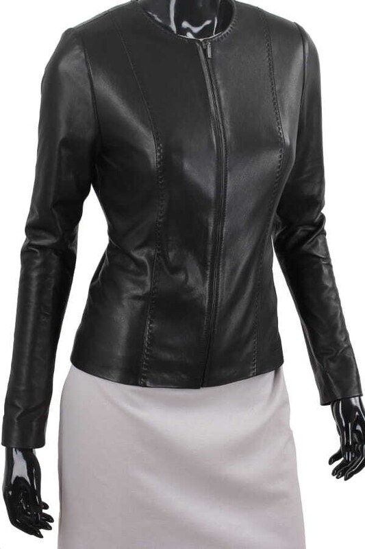 CHA450 - czarna kurtka skórzana damska w stylu kurtki chanelki DORJAN