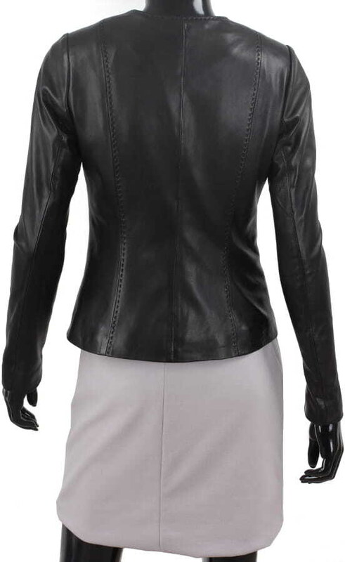 CHA450 - czarna kurtka skórzana damska w stylu kurtki chanelki DORJAN