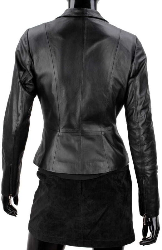 EMI450 - czarna kurtka skórzana damska z szerokim kołnierzem DORJAN