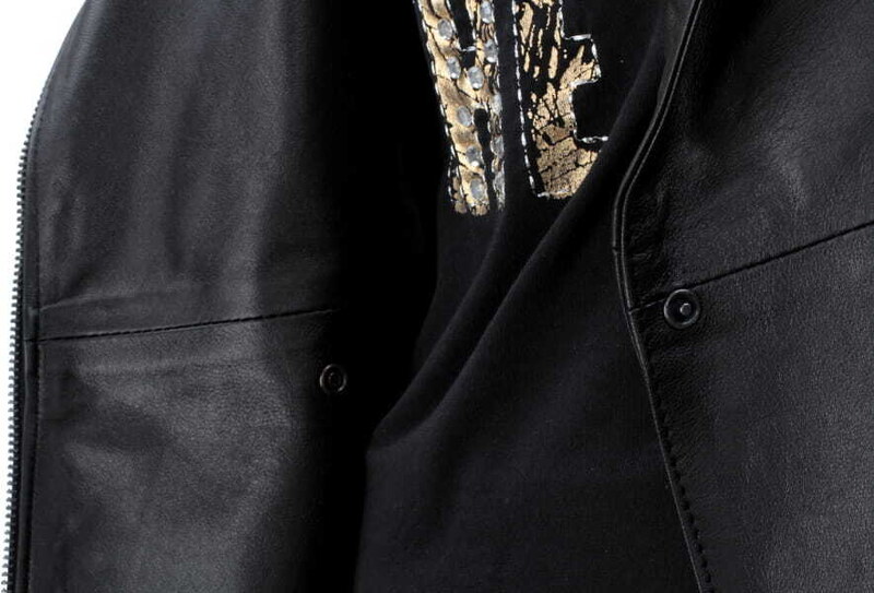 EMI450 - czarna kurtka skórzana damska z szerokim kołnierzem DORJAN