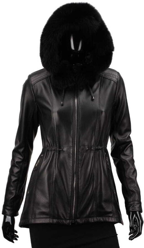 CARLO MONTI PAR450 - czarna kurtka parka damska ze skóry naturalnej DORJAN