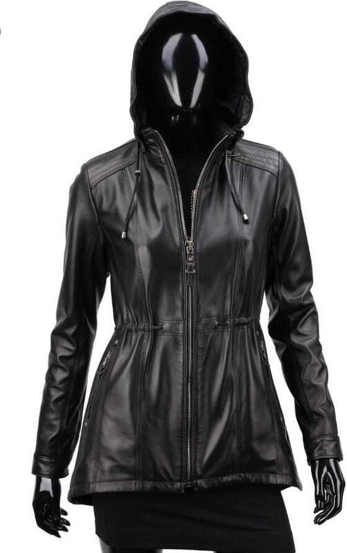 CARLO MONTI PAR450 - czarna kurtka parka damska ze skóry naturalnej DORJAN