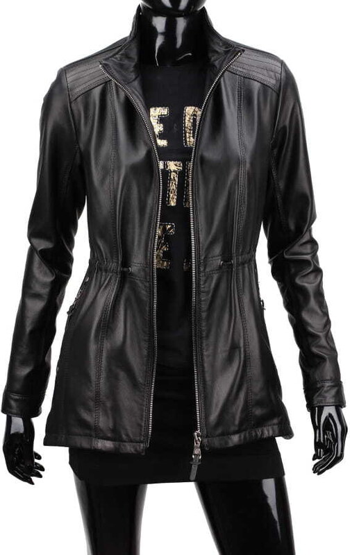 CARLO MONTI PAR450 - czarna kurtka parka damska ze skóry naturalnej DORJAN