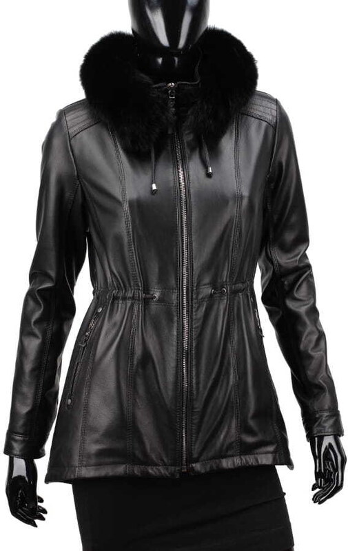 CARLO MONTI PAR450 - czarna kurtka parka damska ze skóry naturalnej DORJAN