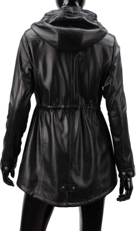 CARLO MONTI PAR450 - czarna kurtka parka damska ze skóry naturalnej DORJAN