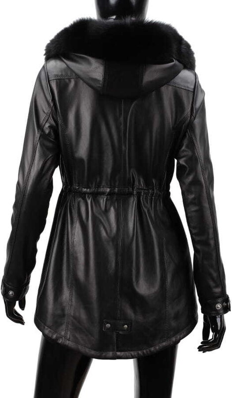 CARLO MONTI PAR450 - czarna kurtka parka damska ze skóry naturalnej DORJAN