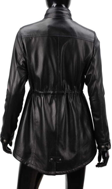 CARLO MONTI PAR450 - czarna kurtka parka damska ze skóry naturalnej DORJAN