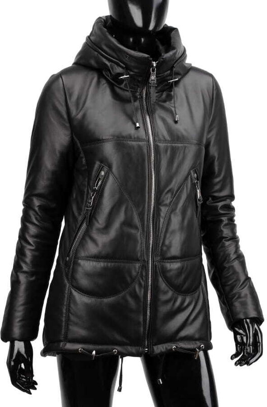 CARLO MONTI ADL450 - ocieplana czarna parka skórzana damska z kapturem DORJAN