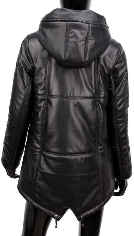 CARLO MONTI ADL450 - ocieplana czarna parka skórzana damska z kapturem DORJAN