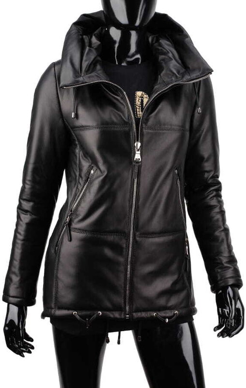 CARLO MONTI ADLA450 - czarna parka skórzana damska z futerkiem na kapturze DORJAN