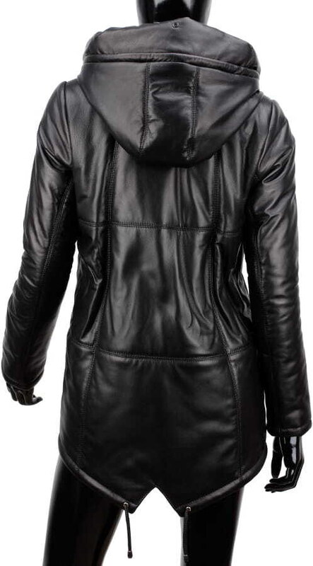 CARLO MONTI ADLA450 - czarna parka skórzana damska z futerkiem na kapturze DORJAN