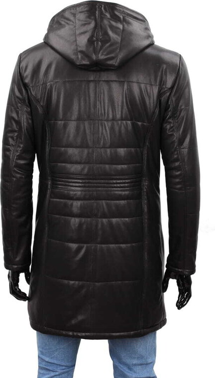 CARLO MONTI EDW450 - Ciepły pikowany płaszcz skórzany męski z kapturem DORJAN