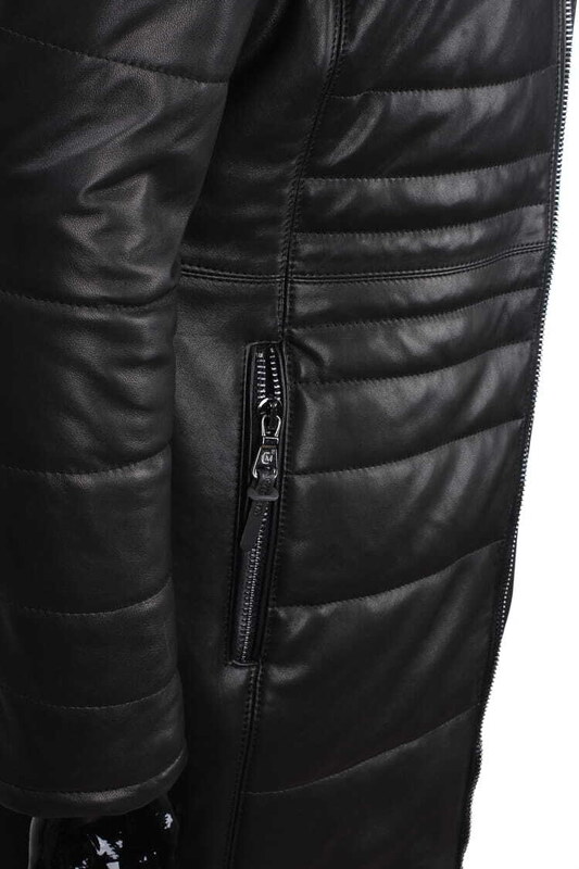 CARLO MONTI EDW450 - Ciepły pikowany płaszcz skórzany męski z kapturem DORJAN