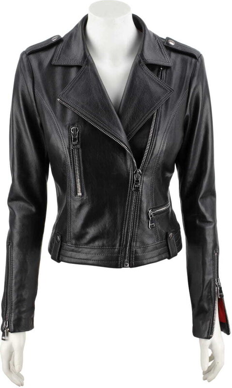 AUR450 - Rockowa ramoneska skórzana z czerwoną podszewką DORJAN