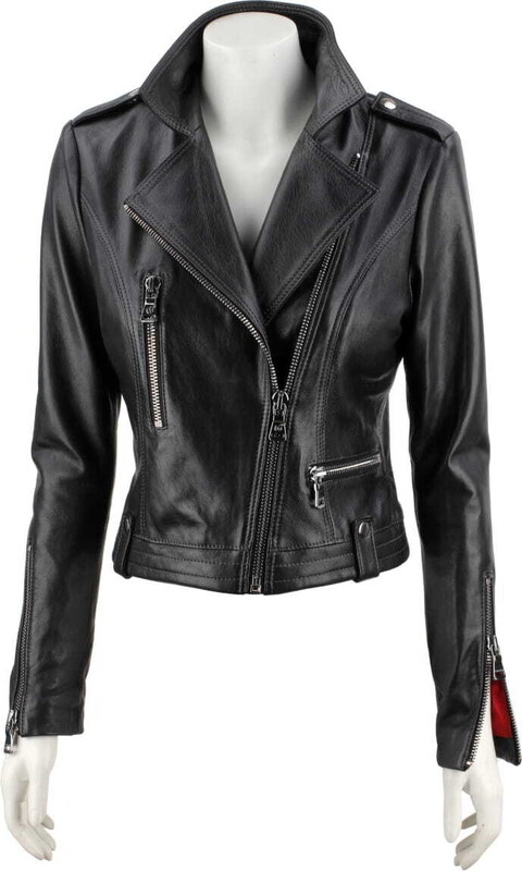 AUR450 - Rockowa ramoneska skórzana z czerwoną podszewką DORJAN