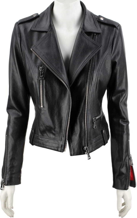 AUR450 - Rockowa ramoneska skórzana z czerwoną podszewką DORJAN