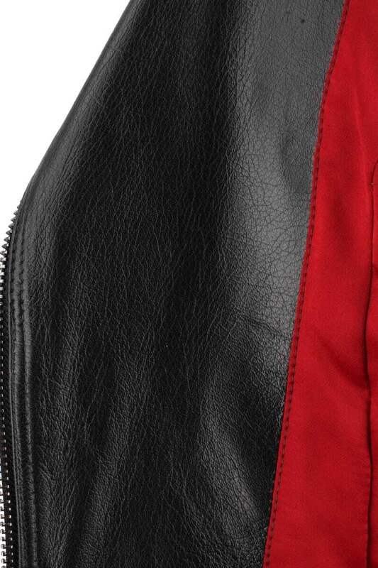 AUR450 - Rockowa ramoneska skórzana z czerwoną podszewką DORJAN