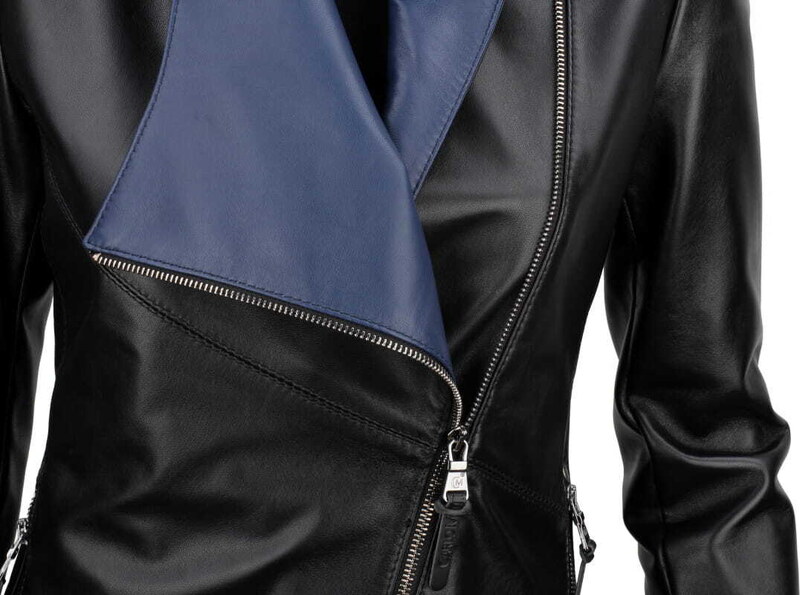 CARLO MONTI FRI450N_A - kurtka skórzana damska w kolorze czarnym z niebieskim DORJAN